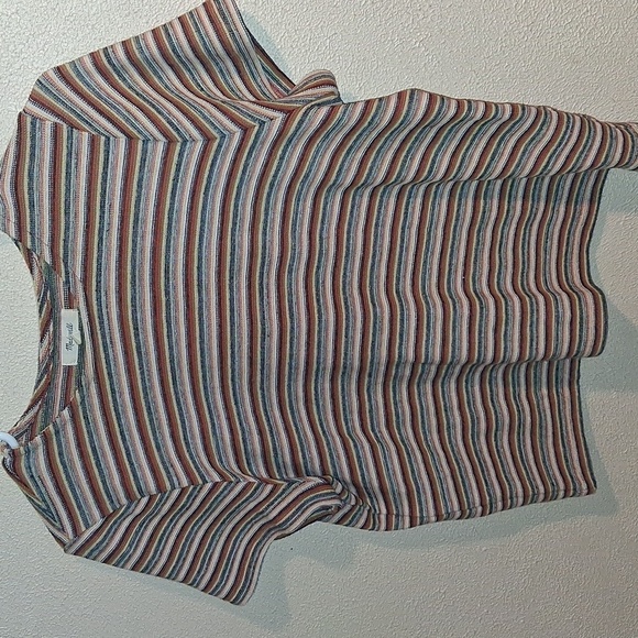 Madewell Textured Easy Cropped Tee Striped Cotton Blend S - Picture 3 of 9